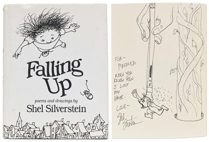Shel Silverstein Signed Original Artwork Within 1st Edition of "Falling Up"