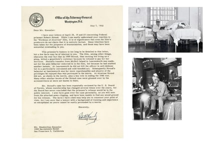 Robert F. Kennedy TLS Re: Birdman of Alcatraz, "killed a prostitute's customer because he refused to