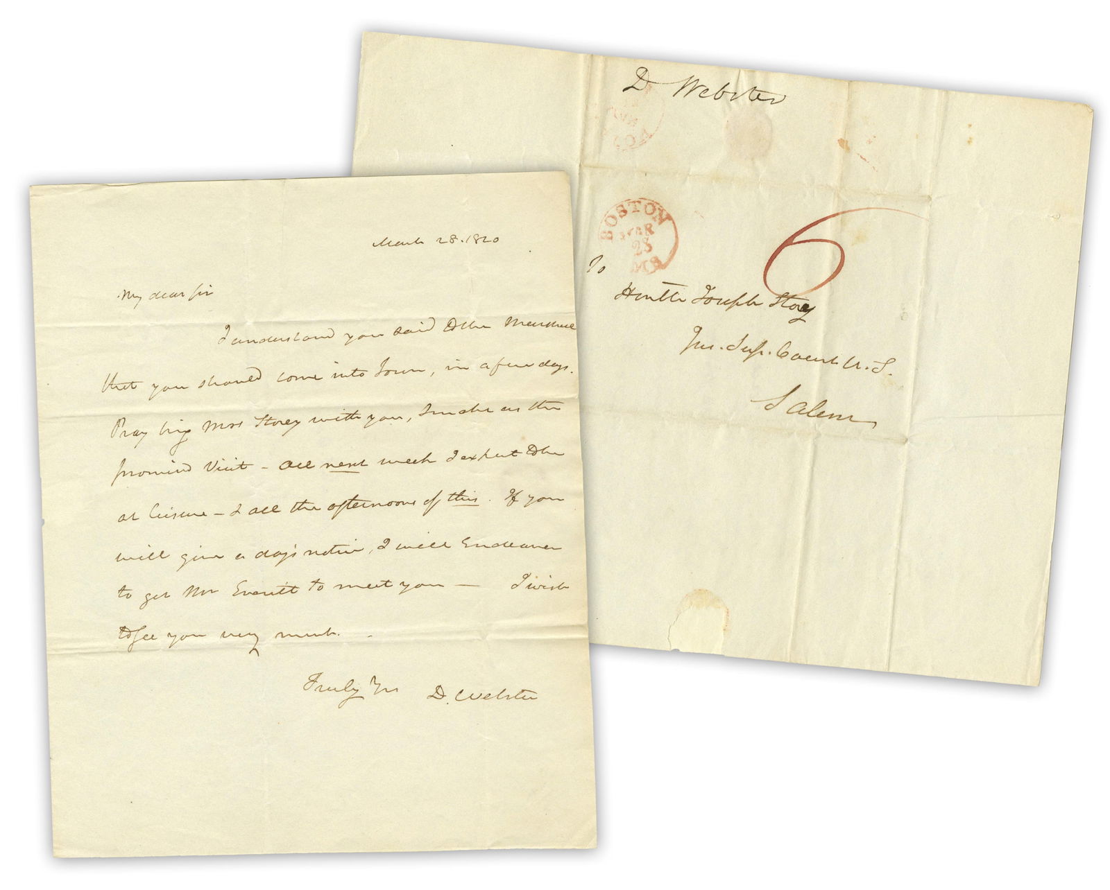 Daniel Webster ALS to Associate Justice Joseph Story, Mentioning Edward Everett (1 of 3)