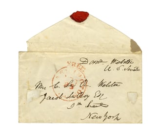 Daniel Webster Free Frank as Senator Addressed to Second Wife Caroline LeRoy
