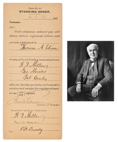 Thomas Edison Signed U.S. Postal Order Authorizing Delivery of His Mail