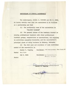Kearney Yankees Contract - Signed by NY Yankees Owners Webb & Topping