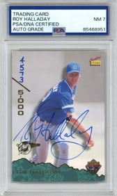 Roy Halladay Signed Rookies Card, PSA NM 7