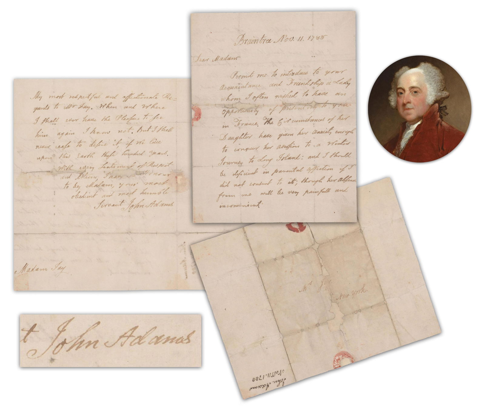 John Adams ALS to John Jay’s Wife to Introduce Abigail Adams, Mentions Time During Peace