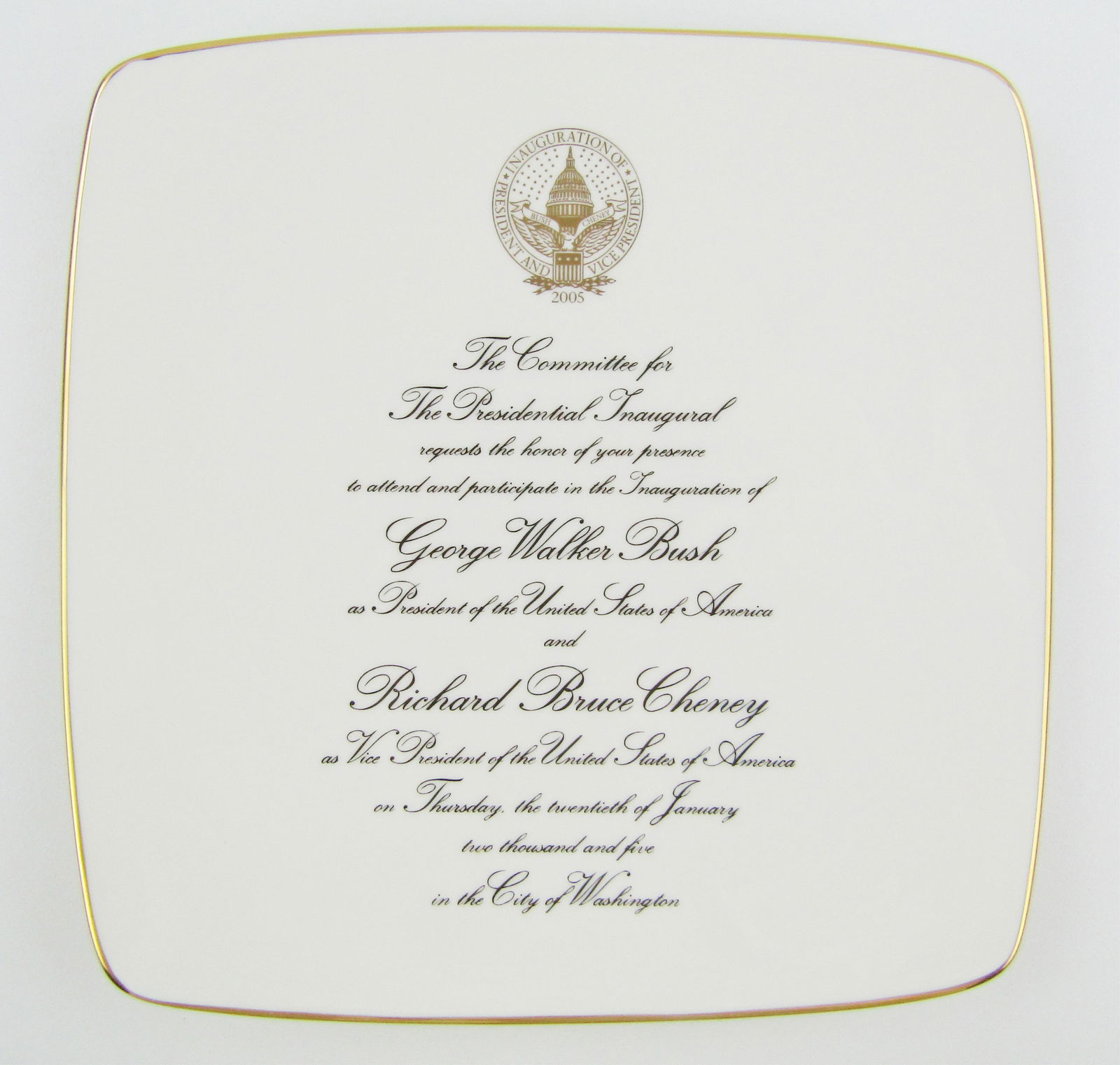 George W. Bush 2nd Inaugural Commemorative Dish, Ex-Seeley Collection (1 of 4)