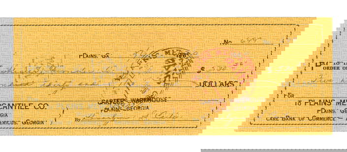 Rosalynn Carter Signed Check for Peanut Farm Expenses!: Rosalynn CarterPlains, GA, August 2, 1960Rosalynn Carter Signed Check for Peanut Farm Expenses!Signed checkA bank check signed by future First Lady Rosalynn Carter as &quot;Rosalynn S. Carter&quot; Pl