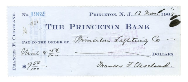Frances Cleveland Boldly Signed Check