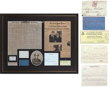 Striking Clinton & A. Johnson Impeachment Display w/ Bold Johnson Signature, Impeachment Tickets &