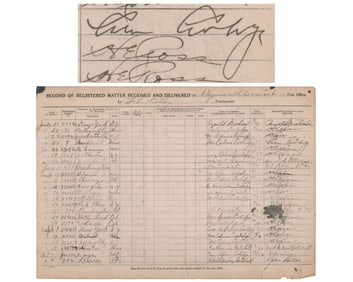 C. Coolidge Signed Post Office Record of Registered Mail, Very Unique!
