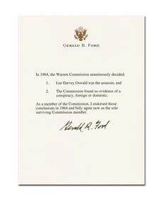 Gerald Ford: "Lee Harvey Oswald was the Assassin," Boldy Signed Warren Commission Statement