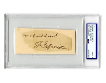 Thomas Jefferson Clipped Signature, PSA Graded MINT 9