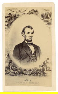 Abraham Lincoln CDV with Allegorical Slave Figure: Abraham Lincolnn.p., n.d.Abraham Lincoln CDV with Allegorical Slave FigureCDVA fine portrait carte-de-visite image of Lincoln within a frame of allegorical images depicting slavery, liberty, the quash