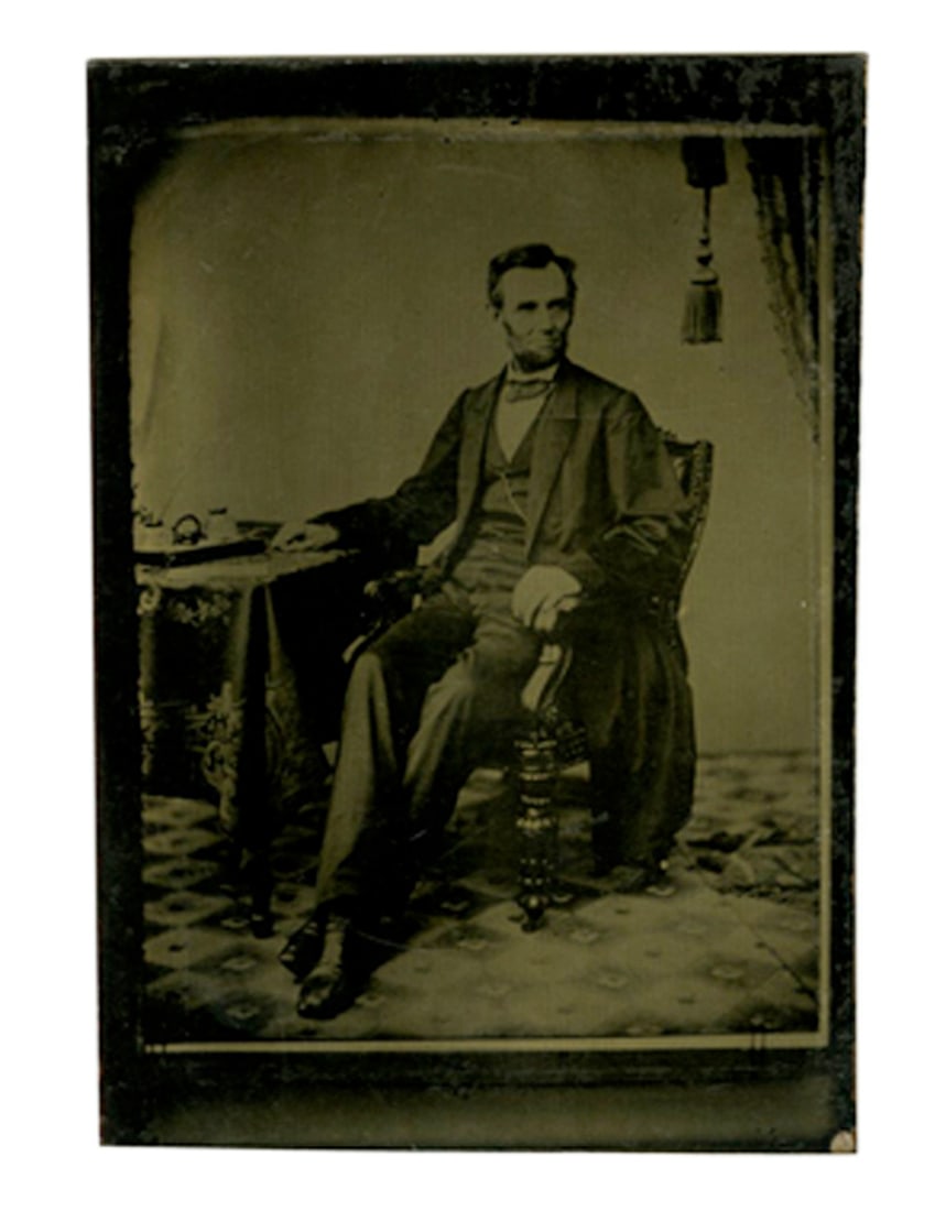 Lincoln Tintype Photo from a Famous Portrait Sitting: Abraham Lincolnn.p., November 8, 1863Lincoln Tintype Photo from a Famous Portrait SittingPhotographTintype photo of Lincoln, 2.5" x 3.5" from the original image by Alexander Gardner who took