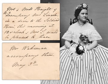 Mary Lincoln 2x Signed Handwritten Note Inviting Abram Wakeman for Drive to Soldier’s Home