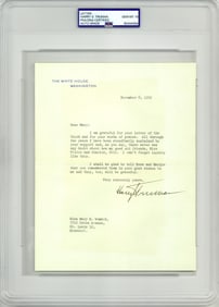 Truman as President TLS, writes "I can't forget loyalty like this" - PSA GEM MT 10