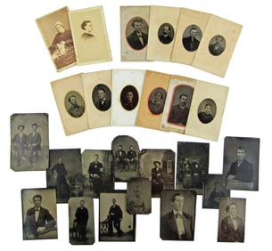 19th C. Photo Collection of 25+ Tintypes, Mounted Tintypes, & CDVs