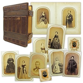 Mid-19th C. Photo Album Containing 45+ CDVs & Tintypes, Featuring Civil War Soldiers & Children