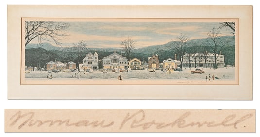 Norman Rockwell Signed Print of "Stockbridge Main Street at Christmas"