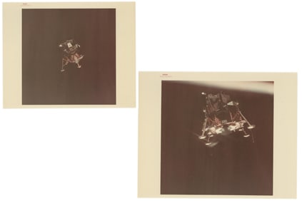 Apollo 11 LM Eagle Departing for Lunar Landing, 2 NASA Red Number Photos