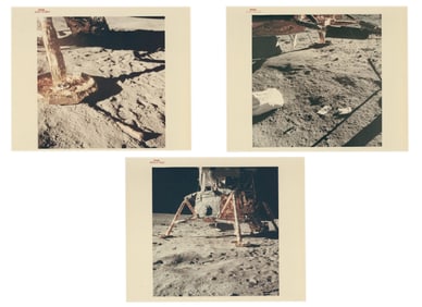 Apollo 11 Lunar Module on Moon, 3 NASA Red Number Photos