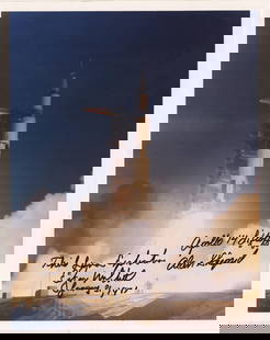 Alan Shepard & Edgar Mitchell Apollo 14 Lift-Off Photo - Dramatic Image with Inscriptions: Apollo 14various, variousAlan Shepard & Edgar Mitchell Apollo 14 Lift-Off Photo - Dramatic Image with InscriptionsSigned photographA signed photograph showing the historic Apollo 14 liftoff, signed an