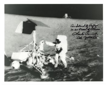 Charles Conrad Signed Moonwalk Photo, Adds: "An Island of Refuge..."
