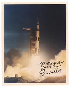 Ed Mitchell Apollo 14 Lift-Off Signed Photo - Dramatic!