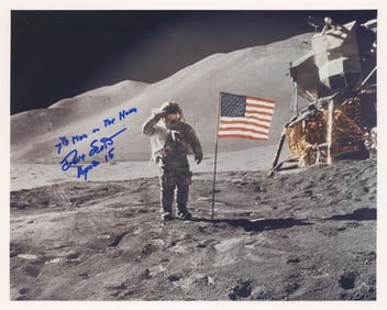 Dave Scott Apollo 15 Signed Photo - Salutes American Flag on Moon