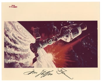 Tom Stafford Signed Red-Number Photo of Apollo-Soyuz, with Alexei Leonov