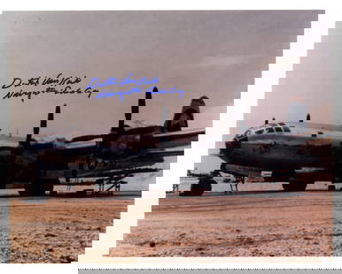 Dutch Van Kirk Signed Photo of Enola Gay at Tinian After Atomic Bomb Drop: Dutch Van Kirkn.p., n.d.Dutch Van Kirk Signed Photo of Enola Gay at Tinian After Atomic Bomb DropSPA color photograph of the Enola Gay signed by navigator Dutch Van Kirk. Measuring 14&quot; x 11&quot;