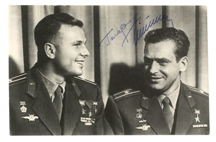 Yuri Gagarin & Gherman Titov Signed Photo - The First & The Youngest Men In Space!
