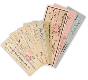 20th Century Notables Group of 8 Signed Checks: Getty, Szyk, Lansky & More
