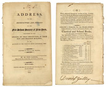 DeWitt Clinton Address, Seeks Subscriptions for Pioneering Public Schools