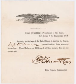Emancipation Proclamation! Union General David Hunter Proclaims Former Slave Free, Only One in