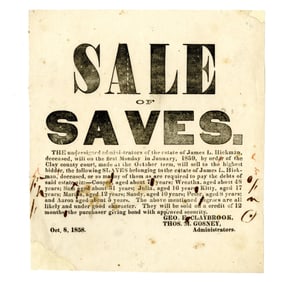 Slave Auction Broadside to Pay Off Debts, Ironically Misspells "Slaves"