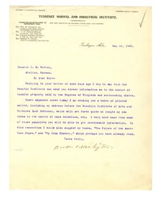 Booker T. Washington TLS to Kansas Senator re: "the matter of race relations"