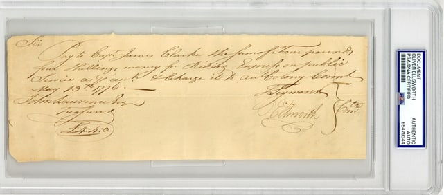 Oliver Ellsworth Signed Pay Order, May 13, 1776, PSA Authenticated