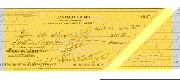 Joey Bishop Signed United Films Check