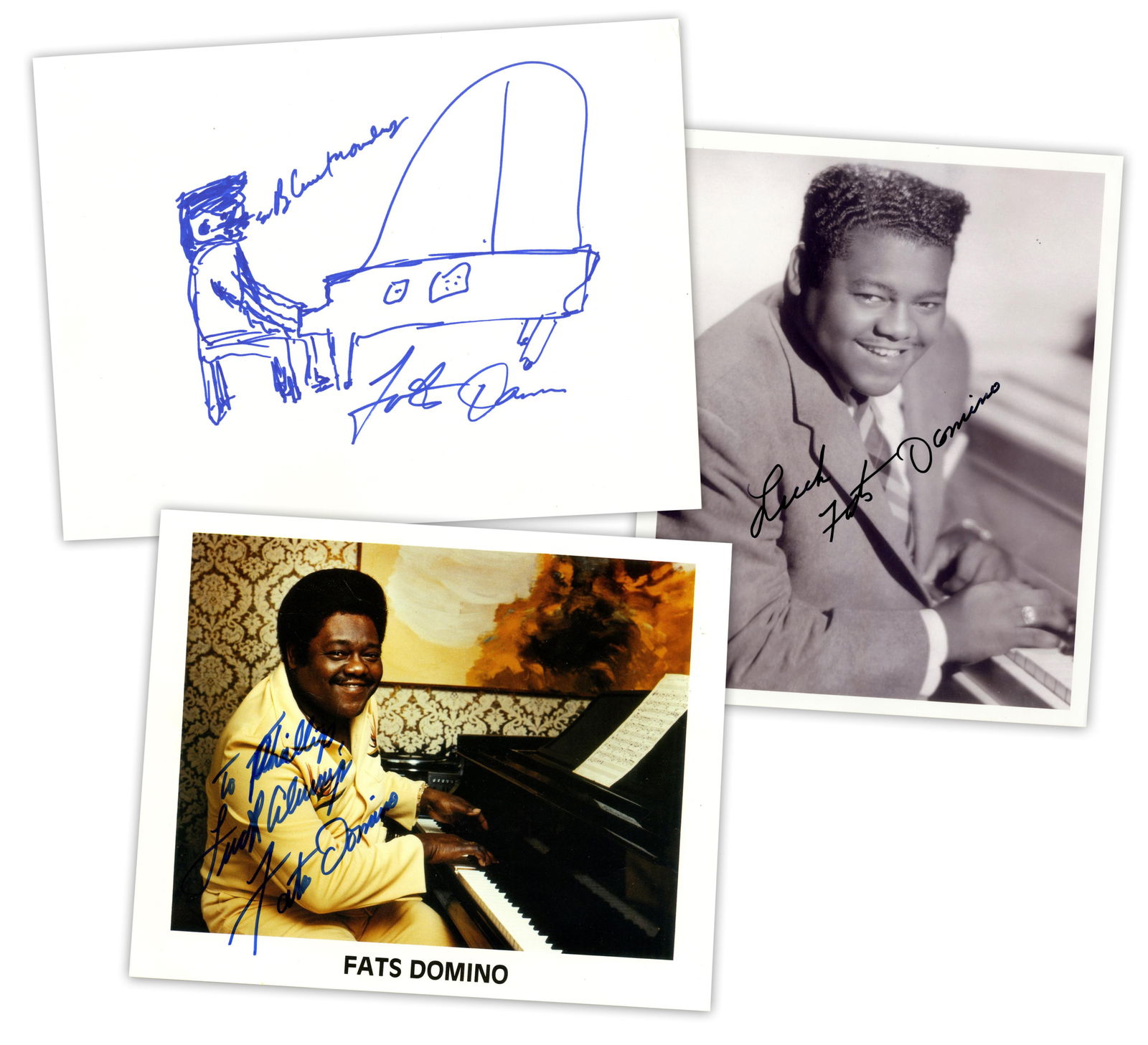 Fats Domino Pair of Signed Photos & Autographed Sketch, Ex. Forbes (1 of 4)