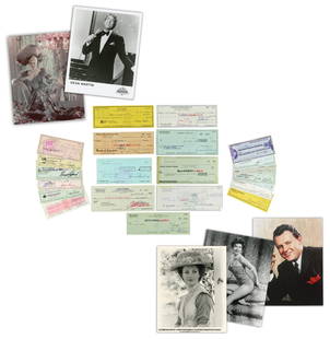 Hollywood Entertainers! 21 Checks Signed: Day, Gardner, Lamour, Lewis, Martin, Price, West & More: Hollywood Entertainmentvarious, ca. 1942-1986Hollywood Entertainers! 21 Checks Signed: Day, Gardner, Lamour, Lewis, Martin, Price, West & MoreArchiveA dealer's lot of 21 checks signed by celebrities f