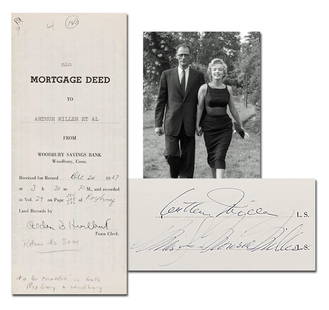 Marilyn Monroe & Arthur Miller Signed Deed for Connecticut Farmhouse: Marilyn MonroeRoxbury, CT, December 20, 1957Marilyn Monroe & Arthur Miller Signed Deed for Connecticut FarmhouseDSMarilyn Monroe (1926-1962). Arthur Miller (1915-2005). Partially Printed Document Sign