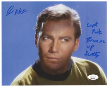 William Shatner Signed Photo - "Beam me up Scotty", With James Spence Authentication