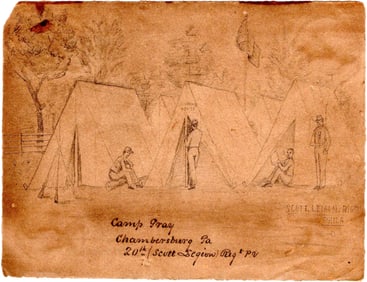 Showman and Aeronaut Sketches Camp of 20th Pennsylvania in Chambersburg