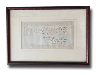 Gen. McPherson Allows Confederate Slave to Pass Through Lines: Civil WarVicksburg, MS, July 7, 1863Gen. McPherson Allows Confederate Slave to Pass Through LinesMDSCivil War. Manuscript Document Signed, &quot;L.S. Willard,&quot; 1p, measuring approximately 3.25&qu