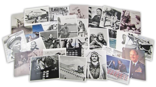 33 Photos Signed by American & British WWII Flying Aces, 35 Signers, Incl. "Gabby" Gabreski, Johnnie