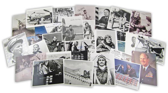 33 Photos Signed by American & British WWII Flying Aces, 35 Signers, Incl. "Gabby" Gabreski, Johnnie: World War IIn.p., n.d.33 Photos Signed by American & British WWII Flying Aces, 35 Signers, Incl. &quot;Gabby&quot; Gabreski, Johnnie Johnson & More!Signed PhotosA large dealer's lot of 33 photographs