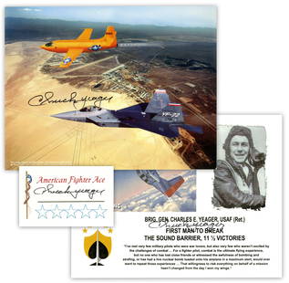 Chuck Yeager Lot of 3 Signed Items: Chuck Yeagervarious, ca. 1990sChuck Yeager Lot of 3 Signed ItemsArchiveA collection of three items individually signed by Brig. Gen. Charles &quot;Chuck&quot; Yeager, including two color photographs a