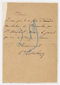 Ferdinand Walsin Esterhazy, the Actual Traitor in the Dreyfus Affair, Handwritten Letter