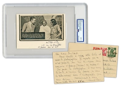 Mahatma Gandhi PSA MINT 9 Double Hindi / English Signature, 7 Months Before Assassination, With