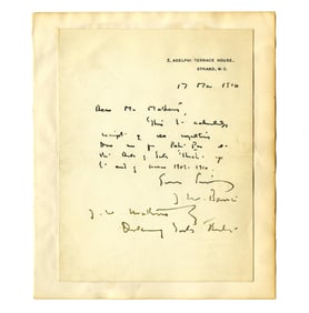 J. M. Barrie ALS: Peter Pan Royalties from the Duke of York's Theatre
